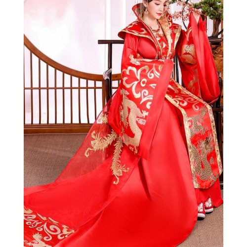 Women chinese phoenix hanfu Han Tang Empress Queen cosplay costumes court princess Chinese style phoenix  red queen wedding photos shooting long gown for female